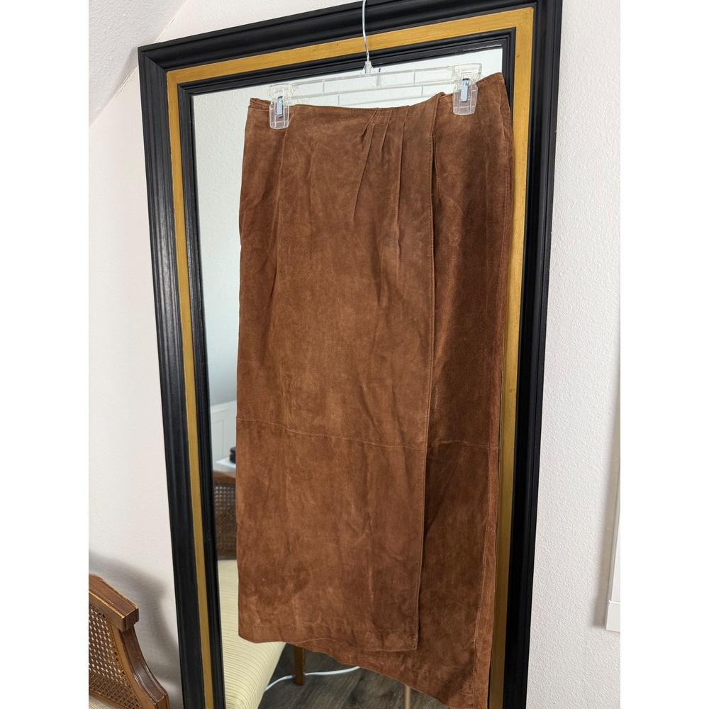 Cambridge Dry Goods Vintage Brown Suede Leather Wrap Midi Skirt Size 10